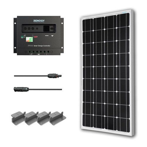 Renogy 100W Mono Kit de Comienzo: Panel Solar 100W + 20 'Cable Solar + 30A Controlador PWM Charge + Z Soporte Mounts